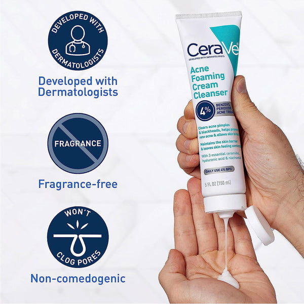 CeraVe Acne Foaming Cream Cleanser with 4% Benzoyl Peroxide (150ml)